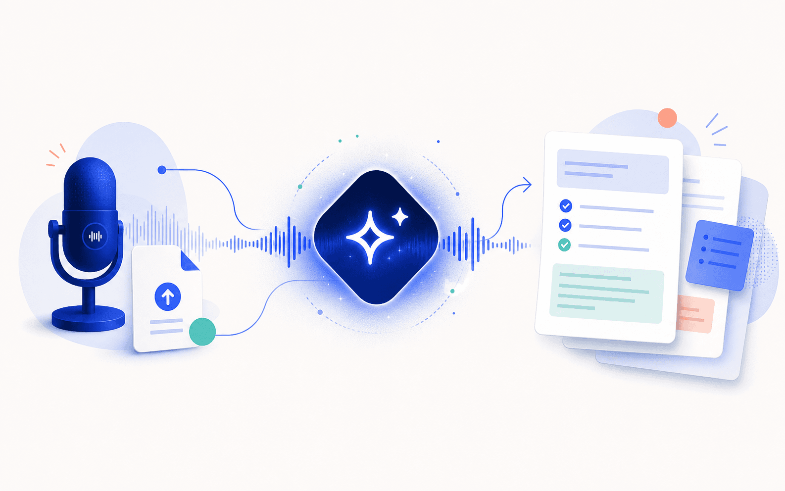 Audio moving through AI and becoming structured notes